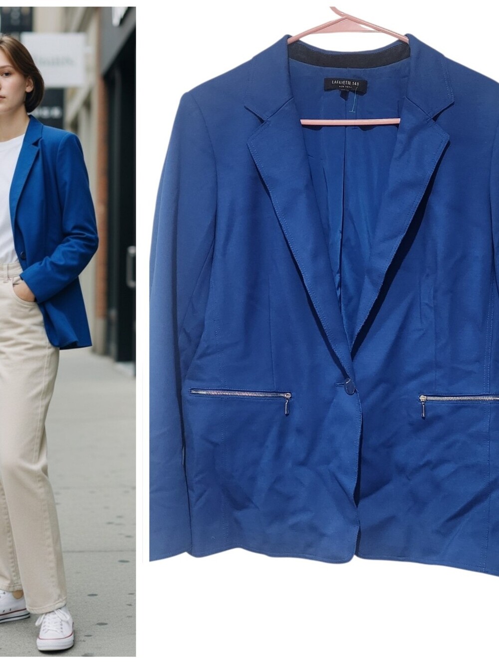 Lafayette 148 New York Blue Blazer Jacket Viscose Size 12